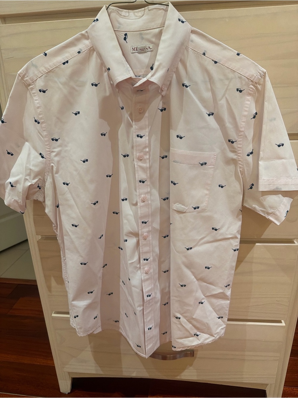 Merona Light Pink Short Sleeve Button-Down with Navy Sunglass Print